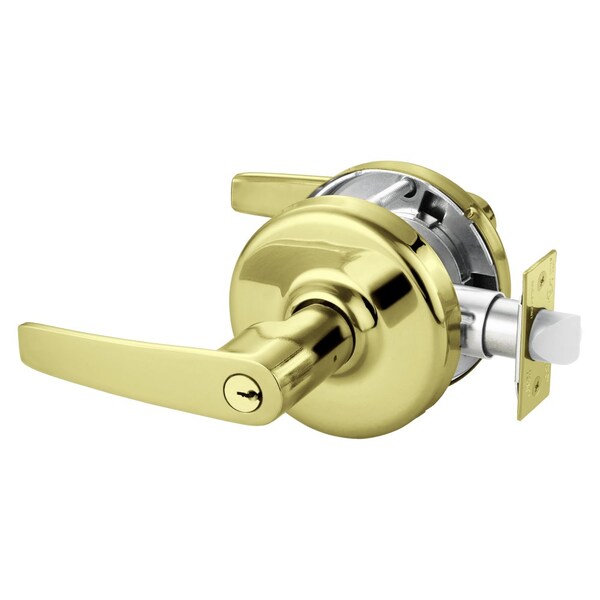 Grade 2 Entry or Office Cylindrical Lock, Armstrong Lever, Conventional Cylinder, Bright Brass Finis